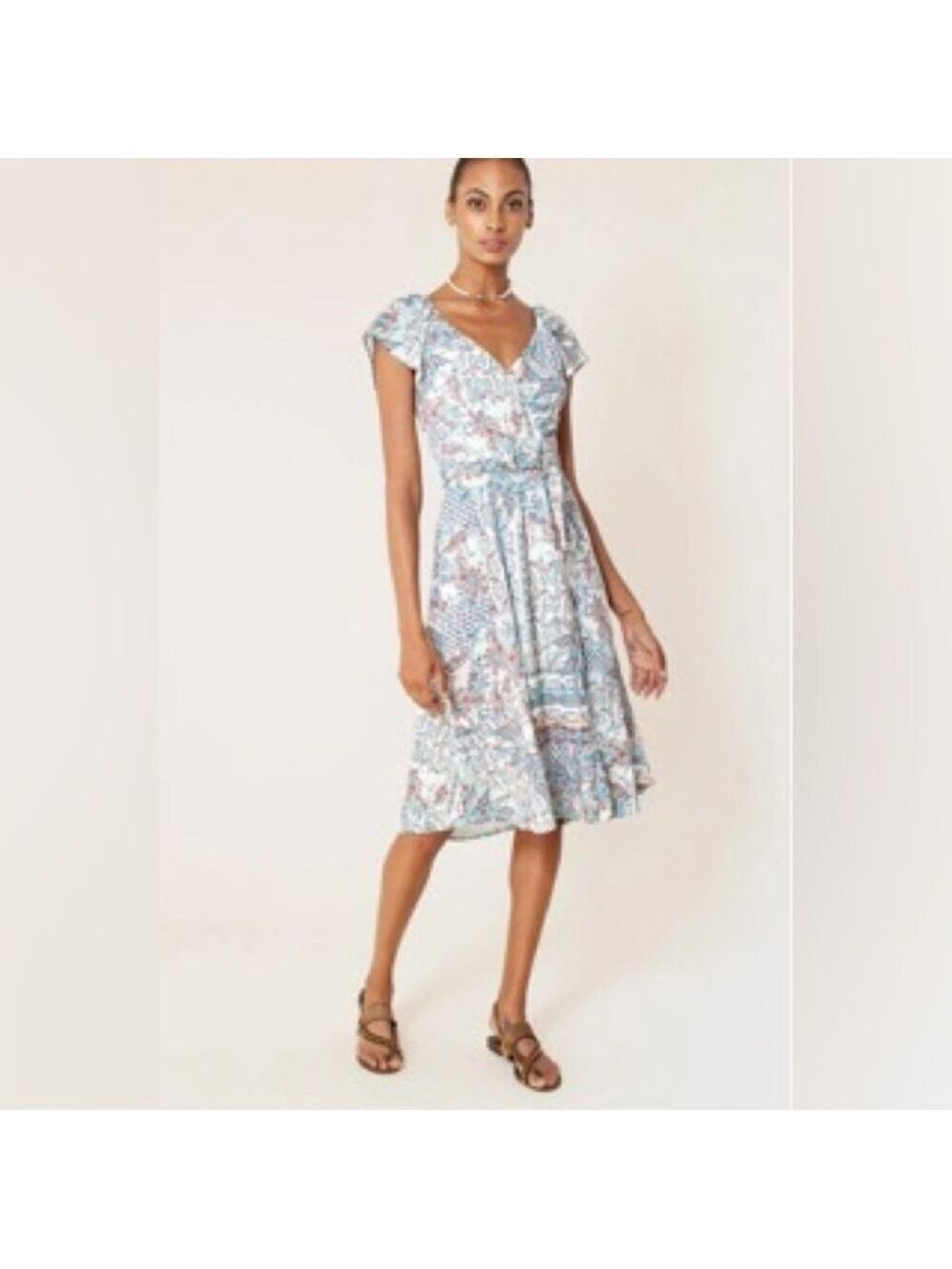 Hale Bob Belted Surplice Fit & Flare Midi Dress